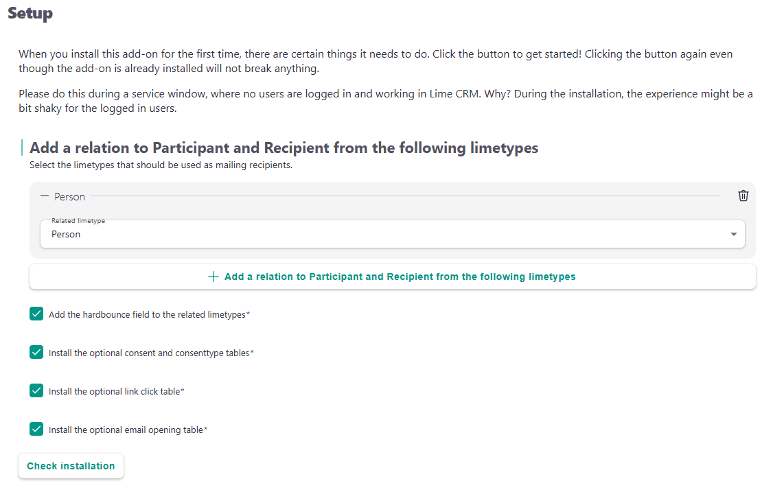 Addon installer options